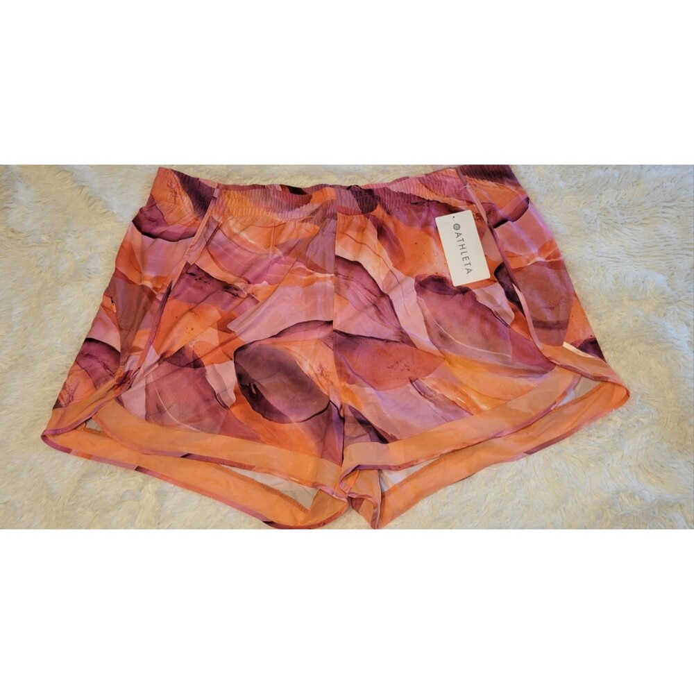 Athleta Sz 3X Printed Mesh Racer Run Shorts 4" NWT Orange & Pink Womens - Picture 3 of 15